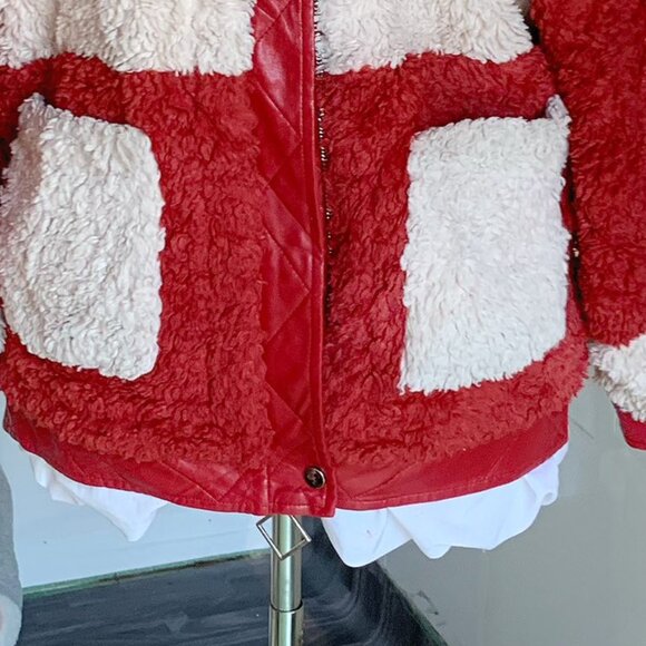 Cozy Red White Sherpa Teddy Jacket - Picture 3 of 4
